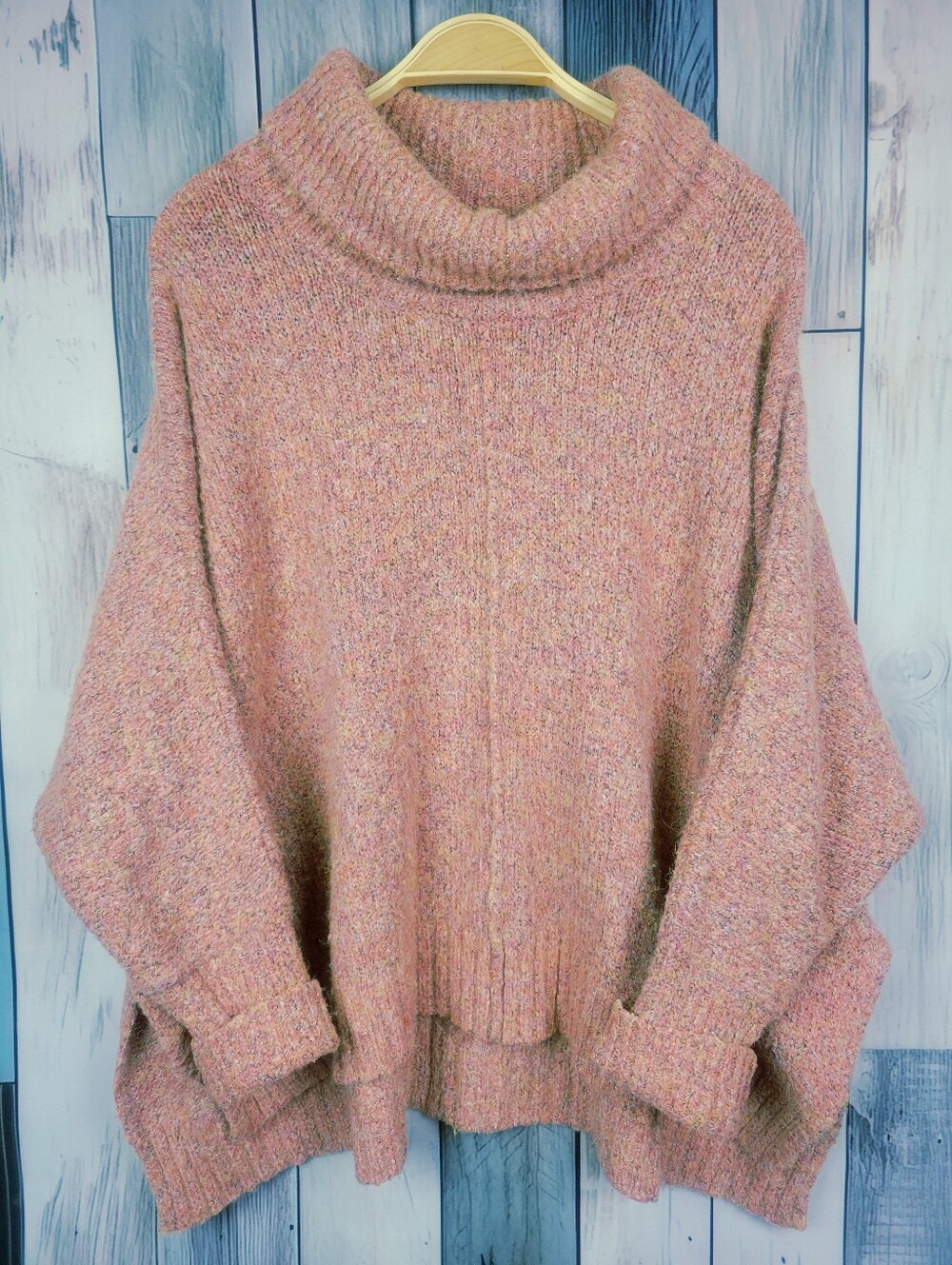Anthro Kaisley Oversized Cowl Neck Slouchy Sweater Pink Orange Size Medium